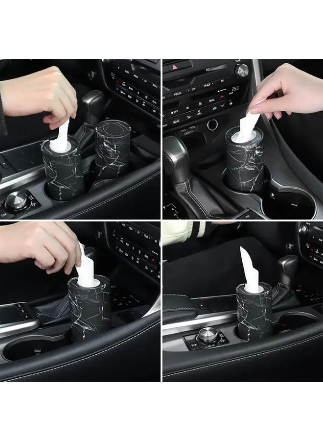 White Marble Car Cup Holder Tissue Dispenser Compact Round Design - Image 1